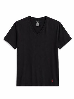 4/$20➡️ Polo Ralph Lauren Black V-Neck Tee with Red Pony – Size Medium *Flaw